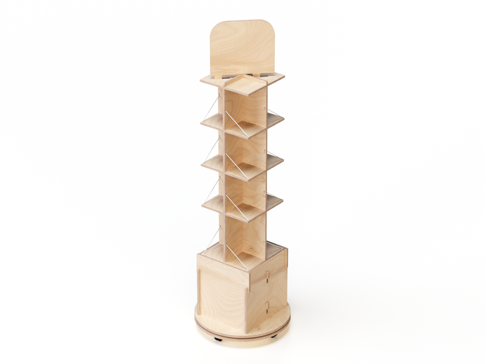 Avo Max mobile shelving unit with four eucalyptus wood shelves and wheels