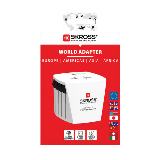 Skross SKROSS World Travel Adapter MUV Micro for phone and tablet charging, compact international travel accessory.