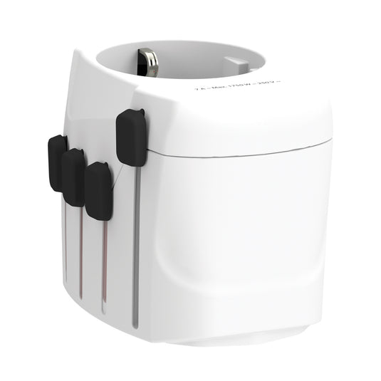 Skross Pro 3-Pole World Travel Adapter for phone and tablet chargers, compact and universal for international travel.