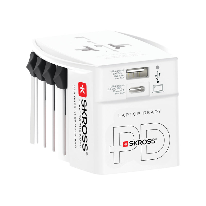 Load image into Gallery viewer, Skross SKROSS World Travel Adapter MUV 65W PD with USB-C cable for phone and tablet charging, compact travel accessory
