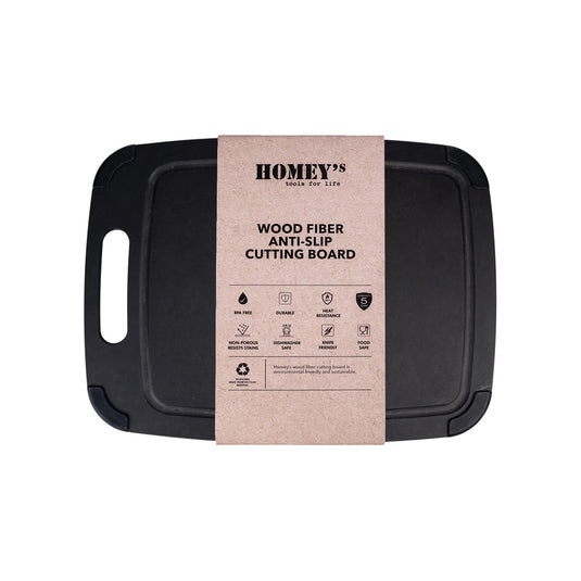 Homey's M Wood Fiber Cutting Board featuring a sturdy, natural wood fiber surface for kitchen prep and chopping tasks.