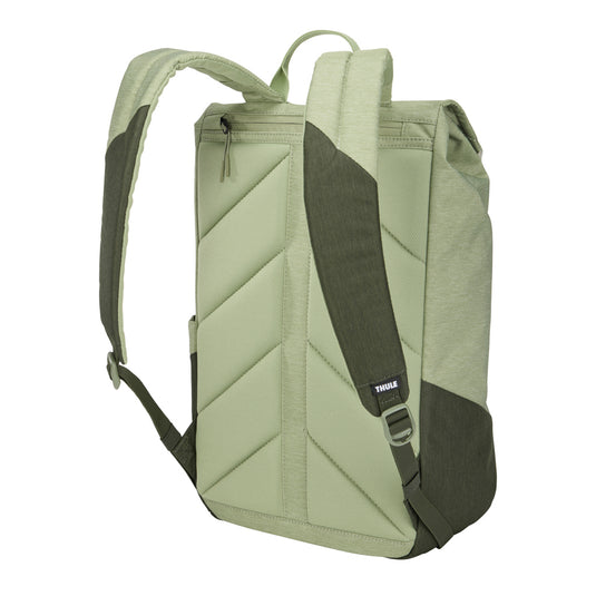 Thule Lithos Backpack 16L in black, showing the sleek design with multiple compartments and padded shoulder straps.