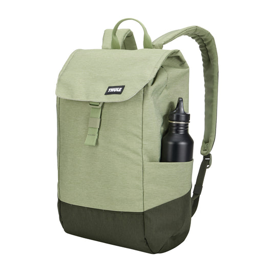 Thule Lithos backpack 16L in black with multiple compartments and padded shoulder straps, designed for everyday travel and commuting.