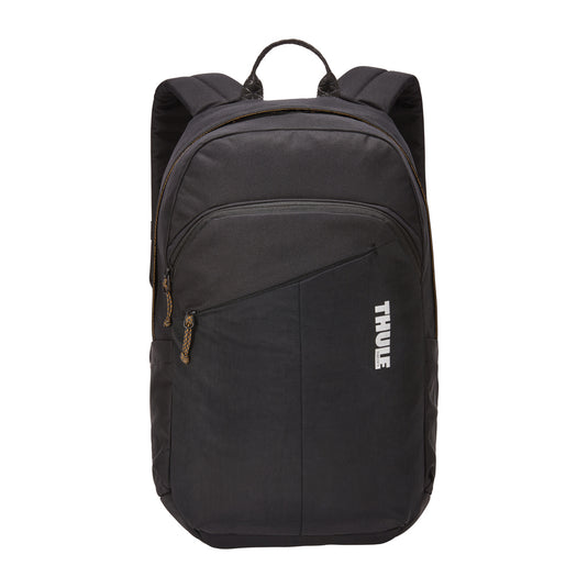 Thule Indago backpack 23L in black with multiple compartments, designed for travel and outdoor use.