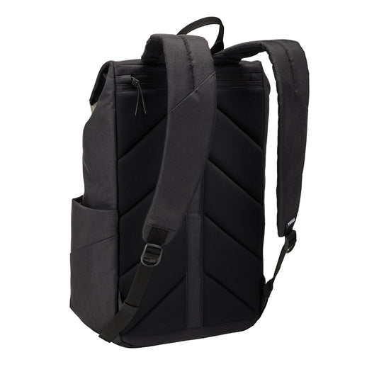 Thule Lithos Backpack 16L in black, showing front view with padded shoulder straps and multiple compartments for travel and daily use.
