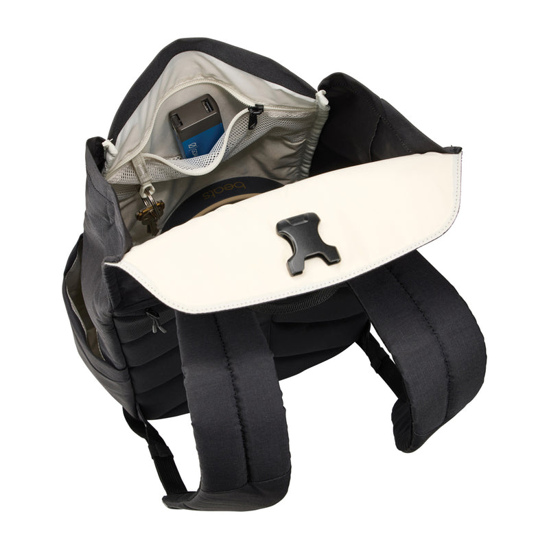 Load image into Gallery viewer, Thule Lithos Backpack 16L in black with multiple compartments and padded straps, designed for travel and daily use.
