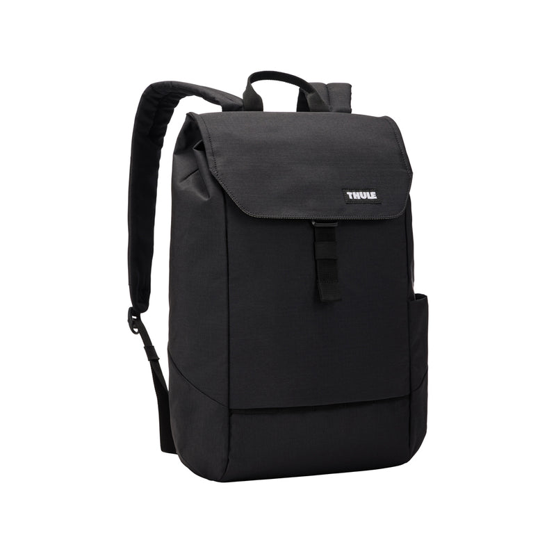 Load image into Gallery viewer, Thule Lithos 16L backpack in black with multiple compartments and padded shoulder straps, designed for travel and daily use.
