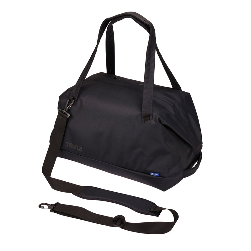 Load image into Gallery viewer, Thule Subterra 2 Duffel 35L bag in black with sturdy handles and zipper closure, designed for travel and everyday use.
