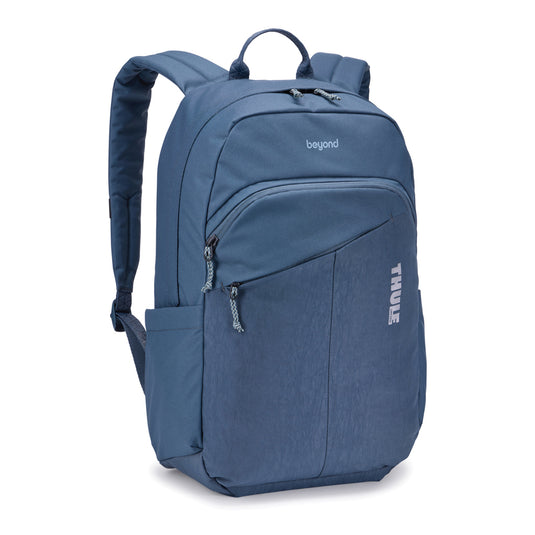 Thule Indago Backpack 23L in black, featuring multiple compartments and padded straps for travel and daily use.