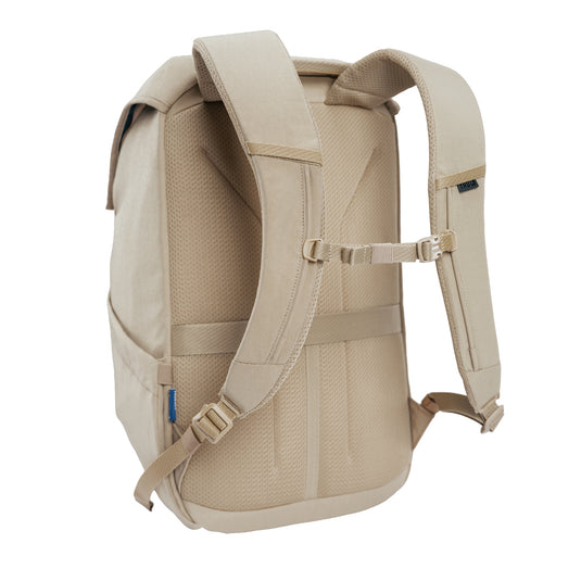 Thule Paramount 20L backpack in black with multiple compartments, padded straps, and a sleek design for travel and daily use.