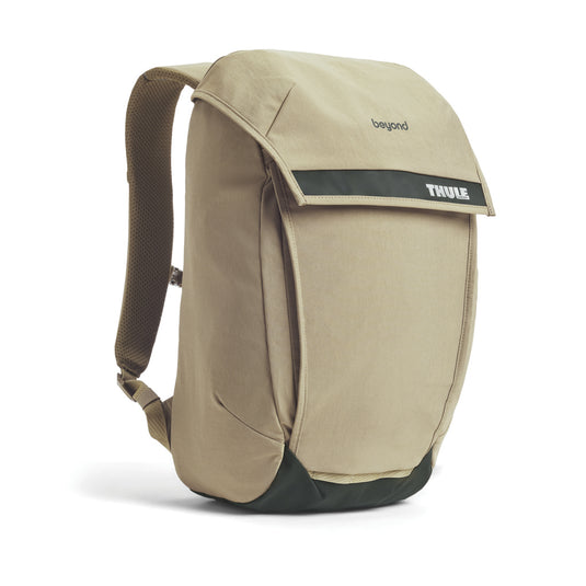 Thule Paramount Backpack 20L in black, featuring multiple compartments and padded shoulder straps for comfortable carrying.
