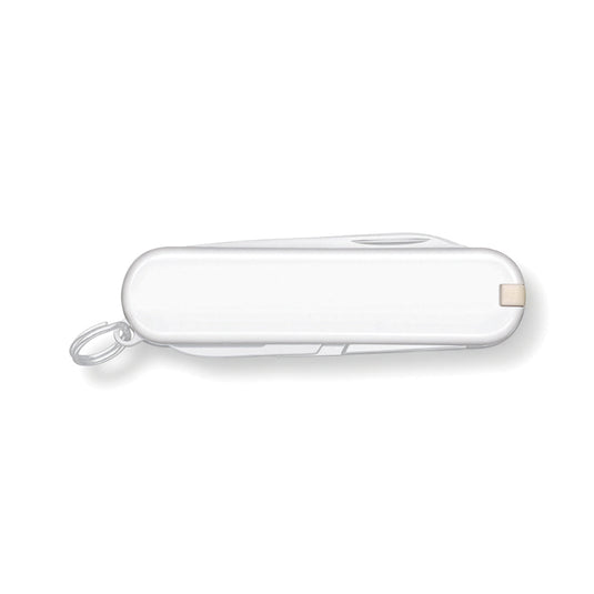 Victorinox Pocket Knife Classic SD with 7 functions, compact multi-tool featuring blades, scissors, and other tools, on a neutral background.