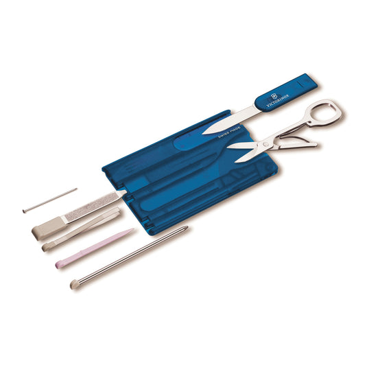 Victorinox Swiss Card Classic with 10 functions, compact multi-tool featuring scissors, knife, and screwdriver on a white background.