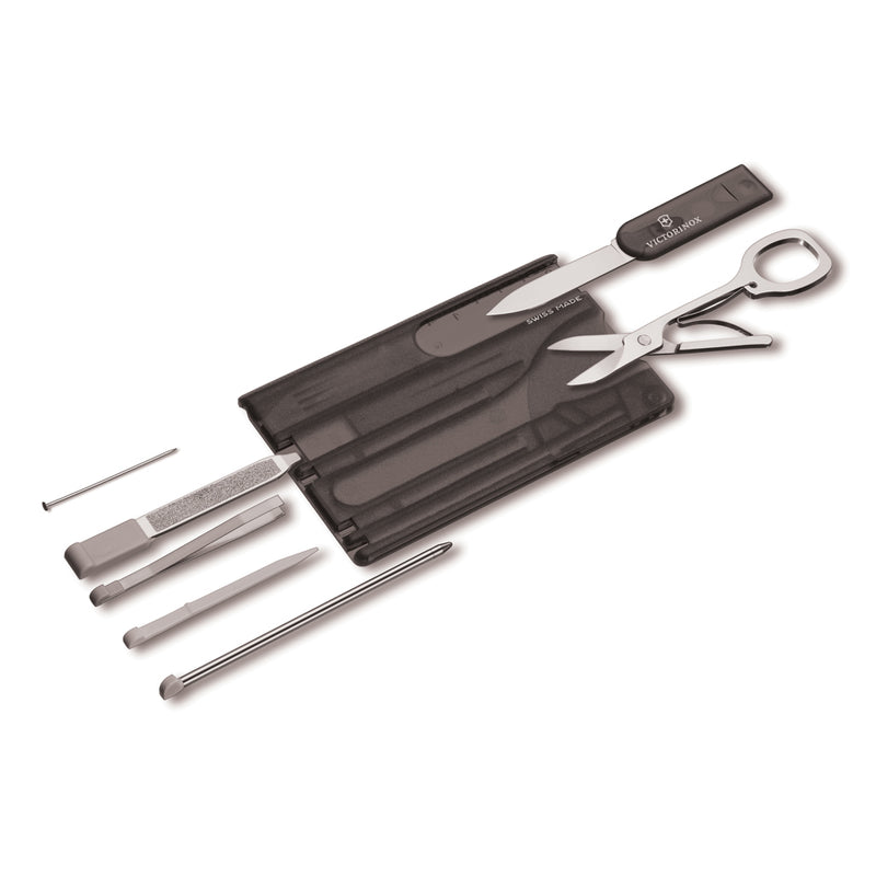 Load image into Gallery viewer, Victorinox Swiss Card Classic with 10 functions, compact multi-tool featuring scissors, knife, tweezers, and more, on a white background.
