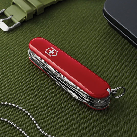 Victorinox Swiss Army Fieldmaster pocket knife with 15 tools, including blades, screwdrivers, and scissors, in a compact, versatile design.