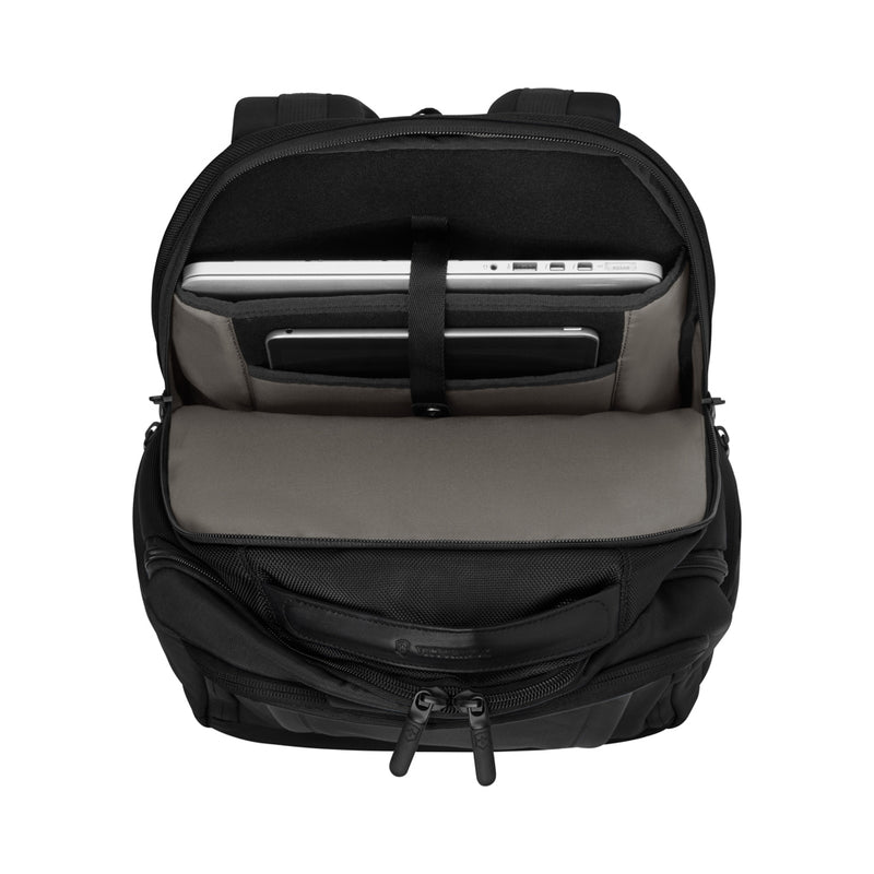 Load image into Gallery viewer, Victorinox Professional Essentials laptop backpack with multiple compartments and padded straps, designed for travel and daily use.
