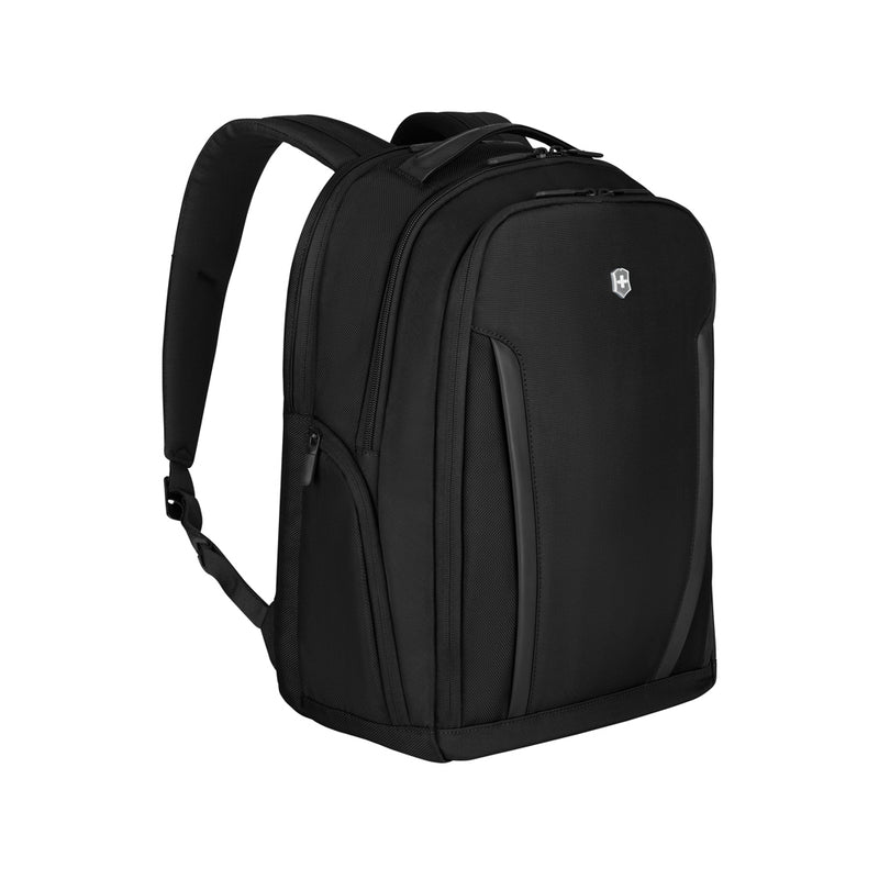 Load image into Gallery viewer, Victorinox Professional Essentials laptop backpack showing multiple compartments and padded straps for travel and work.
