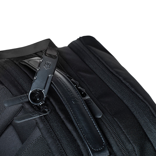 Victorinox Altmont Professional Deluxe Laptop Backpack with multiple compartments, padded straps, and sleek black design for travel and work.