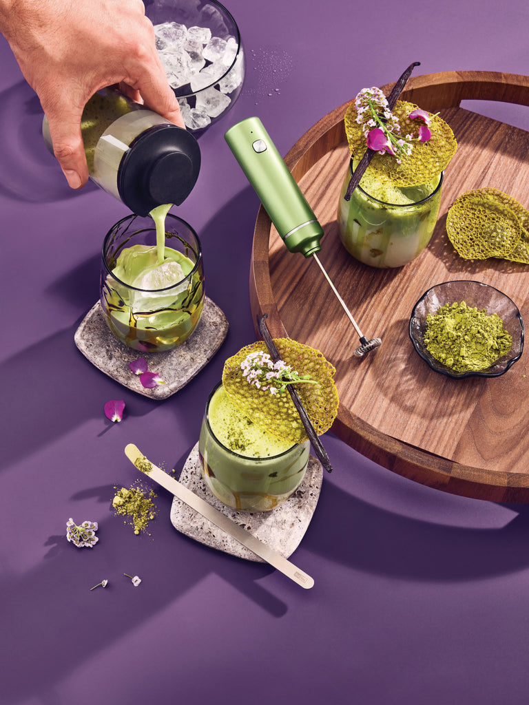 Load image into Gallery viewer, AdHoc Matcha Connoisseur Set Chado with matcha bowl, whisk, and spoon for traditional tea preparation in a home setting.
