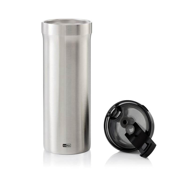 Load image into Gallery viewer, AdHoc Thermal Mug Pulse in black with a sleek design, perfect for hot beverages, showcasing the insulated, durable construction.
