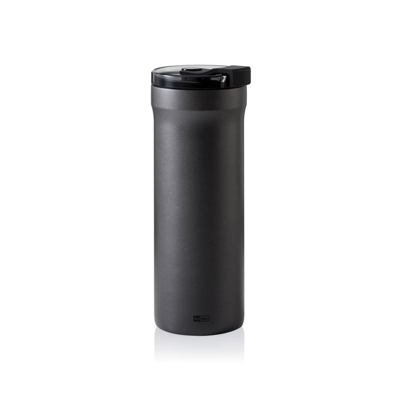 Load image into Gallery viewer, AdHoc Thermal Mug Pulse in black with stainless steel finish, designed for hot beverages, featuring a sleek, modern home and living style.
