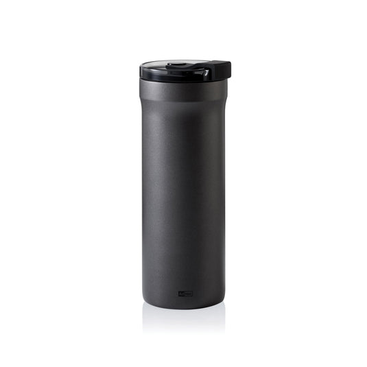 AdHoc Thermal Mug Pulse in black with stainless steel finish, designed for hot beverages, featuring a sleek, modern home and living style.