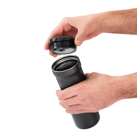 AdHoc Thermal Mug Pulse in black with stainless steel lid, insulated travel mug for hot beverages, home and on-the-go use.