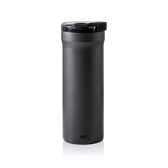 AdHoc Thermal Mug Pulse in stainless steel with black lid, designed for hot and cold beverages, perfect for home and on-the-go use.