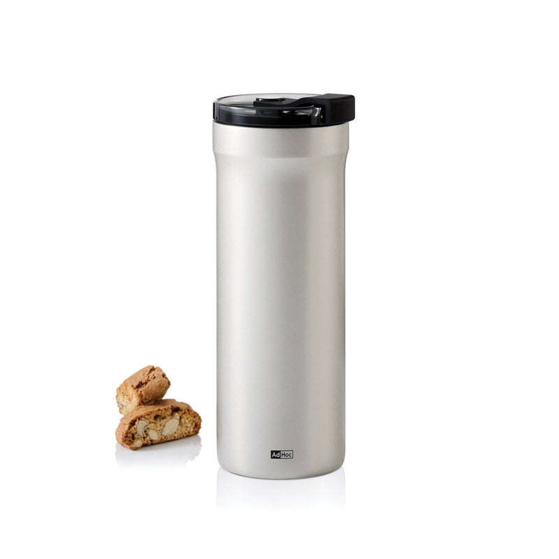Load image into Gallery viewer, AdHoc Thermal Mug Pulse in black, stainless steel with a sleek design, suitable for keeping beverages hot or cold.

