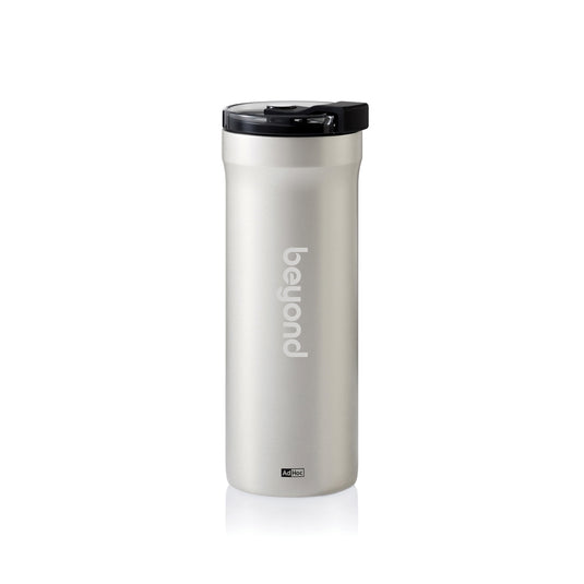 AdHoc Thermal Mug Pulse in black with stainless steel lid, designed for hot beverages, durable and stylish for home or travel use.