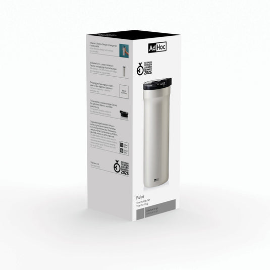 AdHoc Thermal Mug Pulse in black with stainless steel lid, insulated travel mug for hot beverages, home and outdoor use