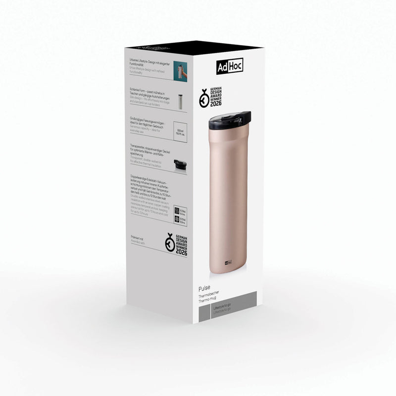 Load image into Gallery viewer, AdHoc Thermal Mug Pulse in black with a sleek design, perfect for hot beverages, suitable for home and on-the-go use.

