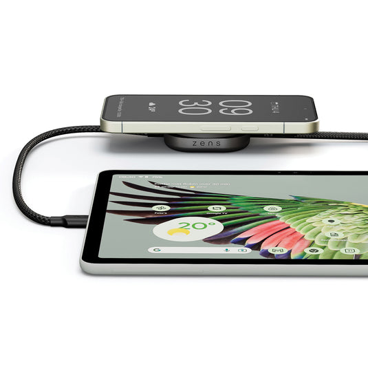 Zens USB C to C charging cable for phones and tablets, black, durable design, compatible with USB Type-C devices.