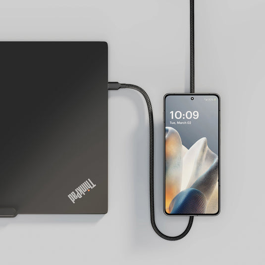 Zens USB C to C Charging Cable for phones and tablets, black, durable design with reinforced connectors.