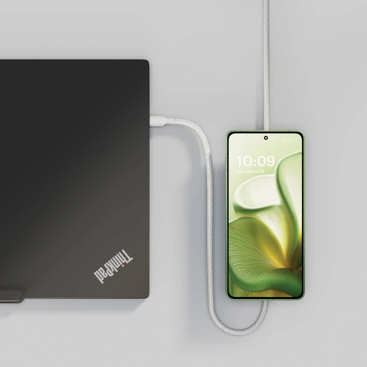 Zens USB C to C Charging Cable for phones and tablets, black, durable braided design with reinforced connectors.