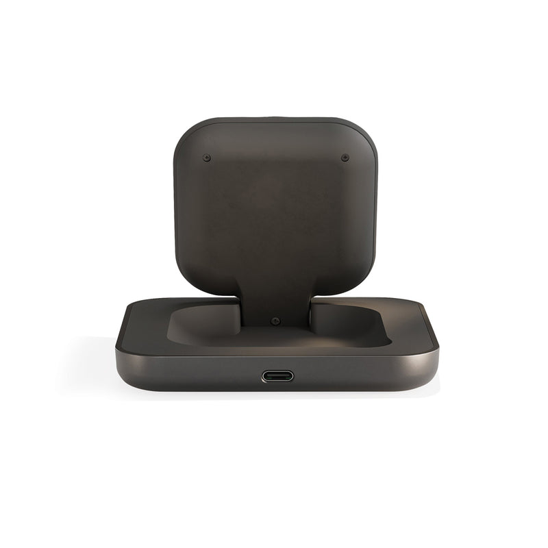 Load image into Gallery viewer, Zens Magnetic Nightstand Charger for phone and tablet, black with magnetic charging pad and cable connection.
