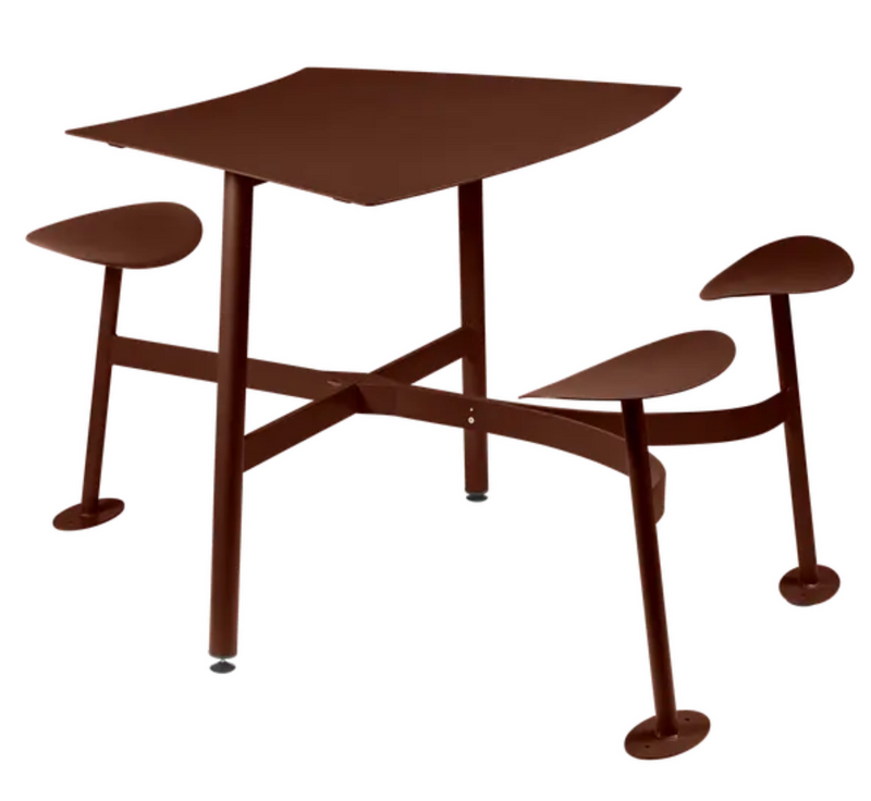 Load image into Gallery viewer, Red ochre Fermob Bolder 3-seater bar stool with blue accents, showcasing modern design and sturdy metal construction.
