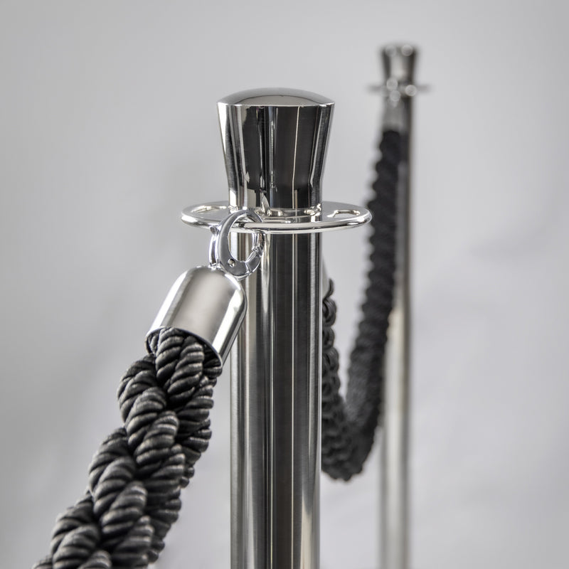 Load image into Gallery viewer, Securit Entrance Barrier Set - Classic Chrome - 2 Posts &amp; Bases + Blue Velvet Rope
