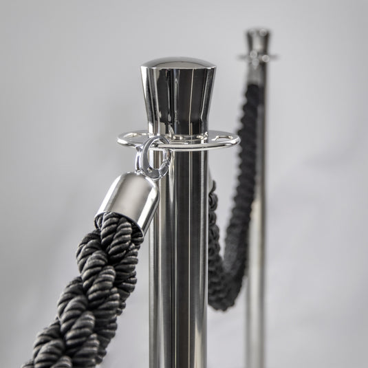 Securit Entrance Barrier Set - Classic Chrome - 2 Posts & Bases + Blue Velvet Rope