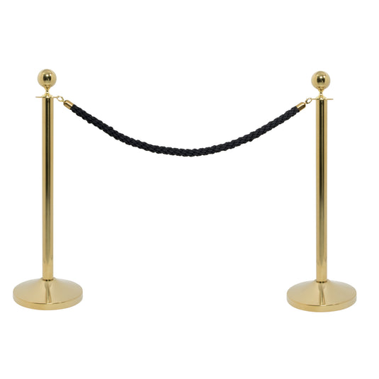 Securit Entrance Barrier Set - Classic Gold - 2 Posts & Bases + White Braided Rope