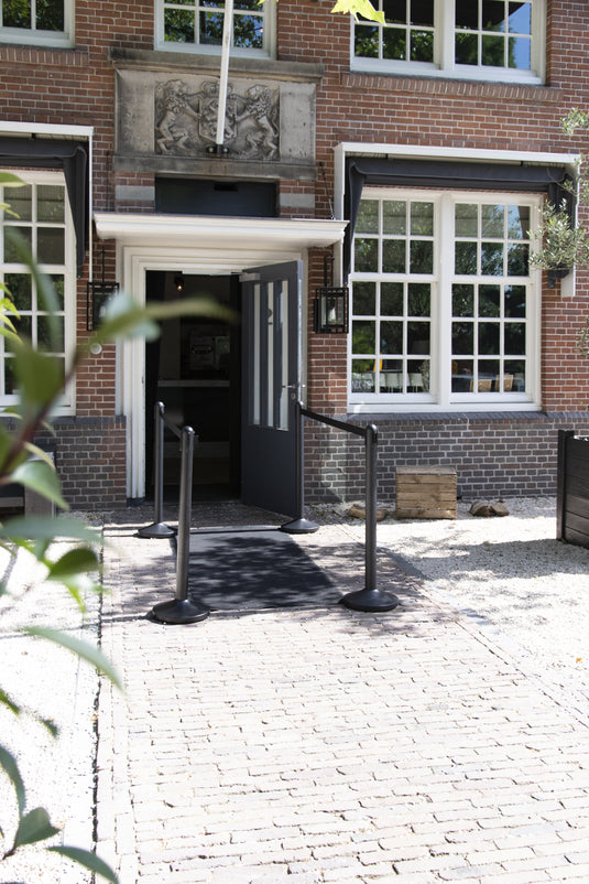 Securit Barriers Systems - Retractable Barrier Set with Black Nylon Strap – in use