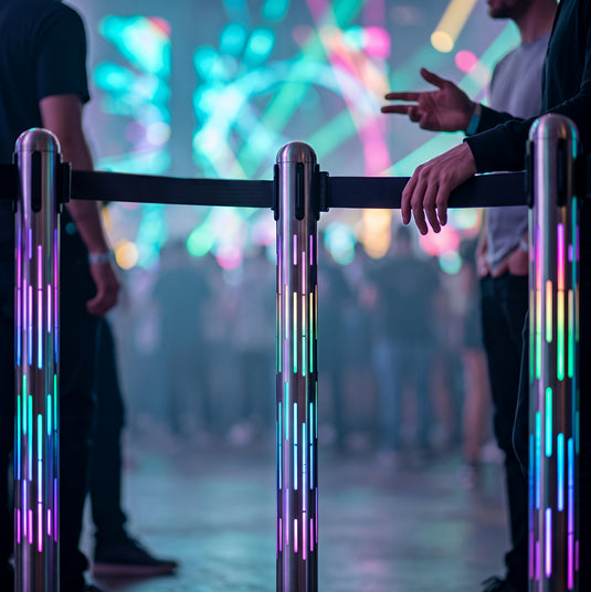 Securit Barriers Systems - Nova RGB LED Barrier System - Stainless Steel & Silver 32x101x32cm – in use