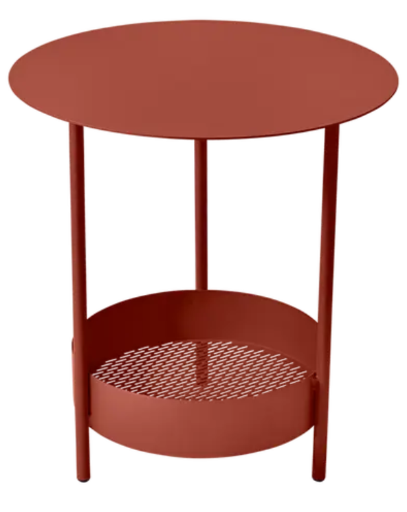 Load image into Gallery viewer, Red Fermob Salsa pedestal side table with a round top, outdoor furniture design, ideal for patios or garden spaces.
