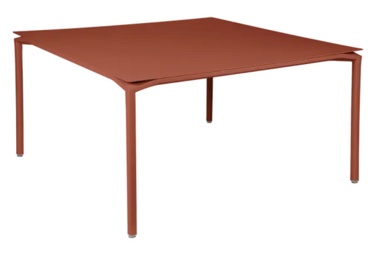 Red Ochre Fermob CALVI square dining table, 140x140 cm, designed for eight seater outdoor metal dining.