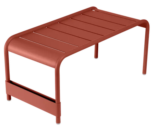 Red Ochre Fermob Luxembourg large low table and bench, 86x44 cm, with a sleek modern design and smooth finish.