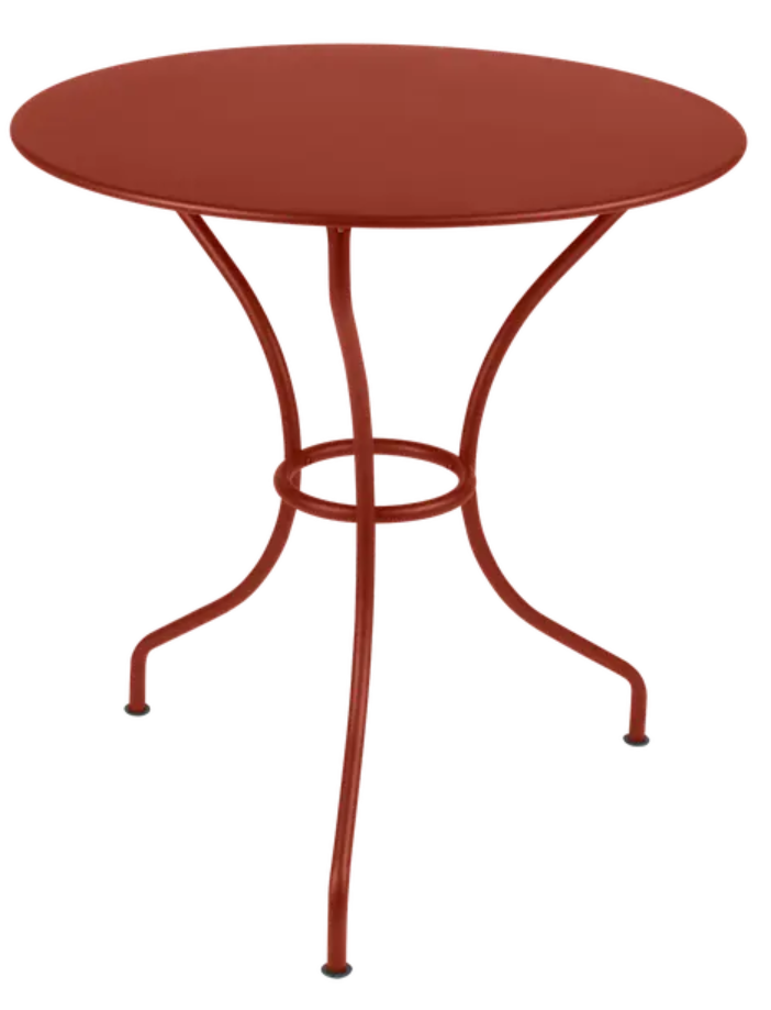 Load image into Gallery viewer, Red Ochre Fermob OPÉRA+ outdoor metal table with 67 cm diameter, suitable for patio or restaurant outdoor seating.
