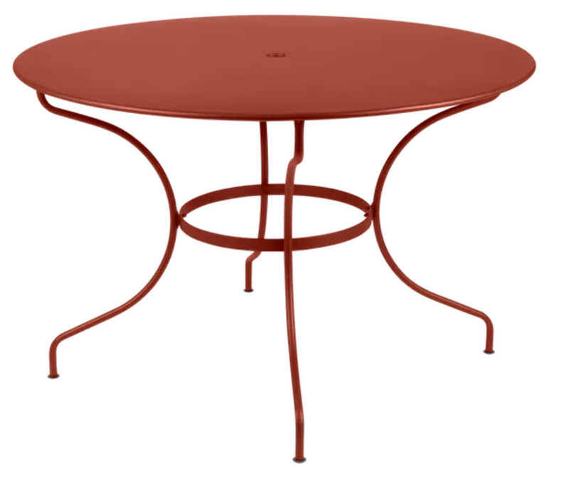 Load image into Gallery viewer, Red Ochre Fermob OPÉRA+ outdoor metal table with 117 cm diameter, six-seater, suitable for garden or patio dining.
