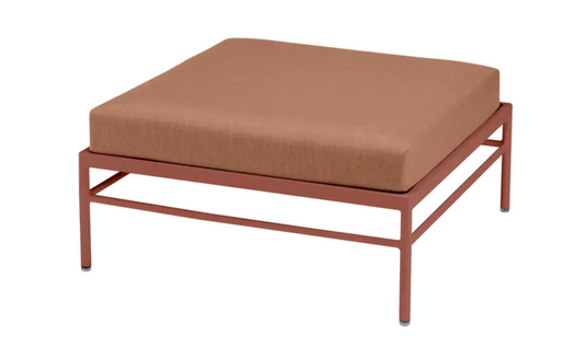 Red Ochre Rivage Ottoman by Fermob, outdoor metal lounge footstool with an aluminium frame, perfect for patio relaxation.