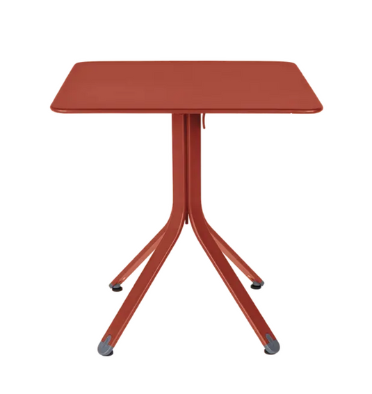 Red Ochre Fermob Rest'O folding outdoor table, 71x71cm, made of metal, suitable for patio or garden use.