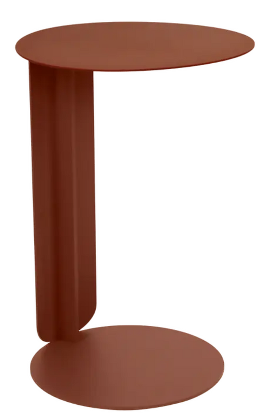 Red Ochre Fermob Bebop Offset Table made of metal, outdoor table with a sleek design, ideal for patio or garden use.